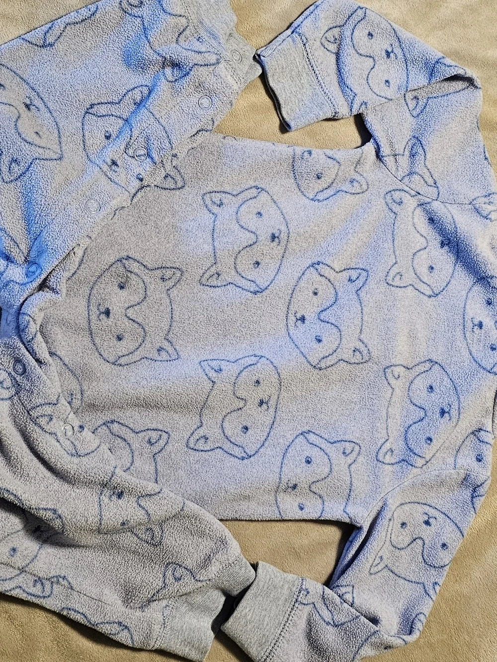 Carter's Light Blue Fleece Hooded One-Piece with Fox Faces
